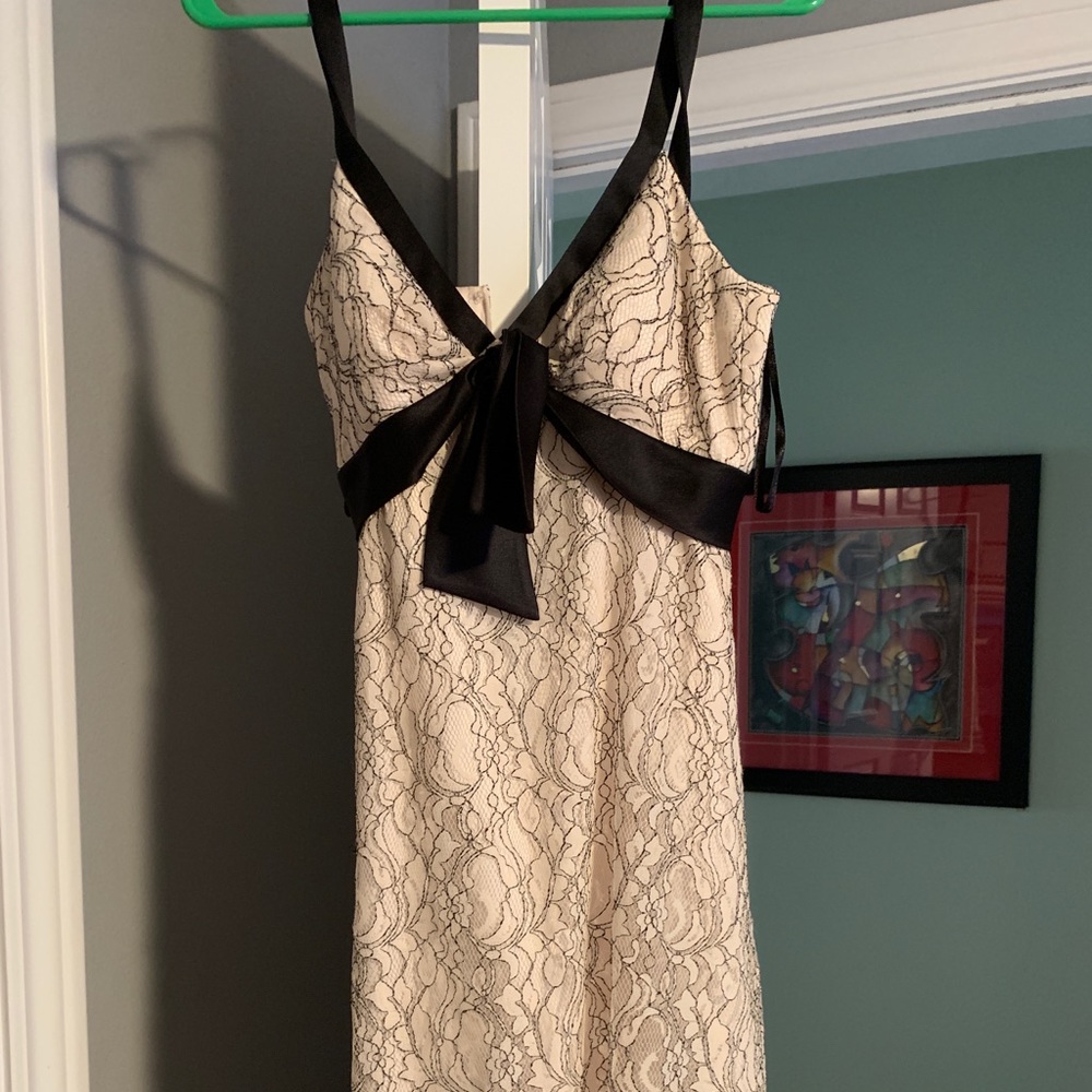 Ivory lace and black mini dress